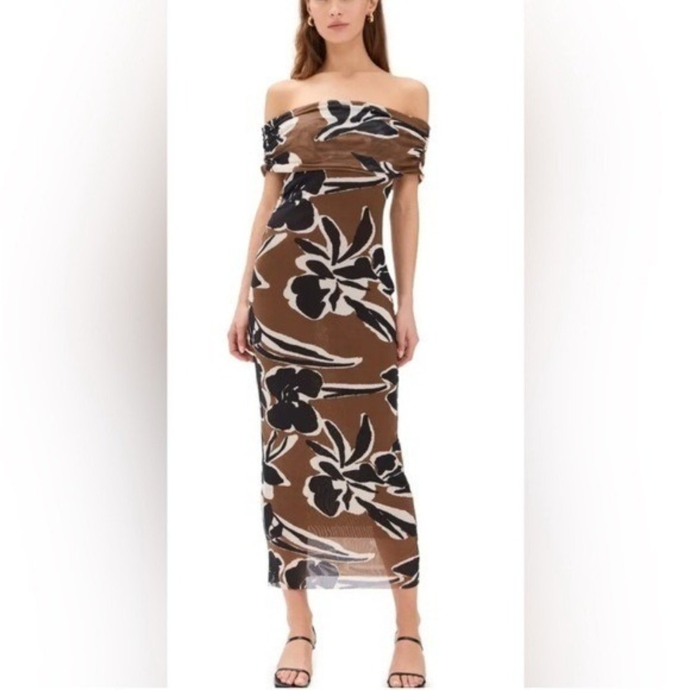 Cleobella Cordelia Ankle Dress‎ in Smoked  Clover Off Shoulder Lined NEW